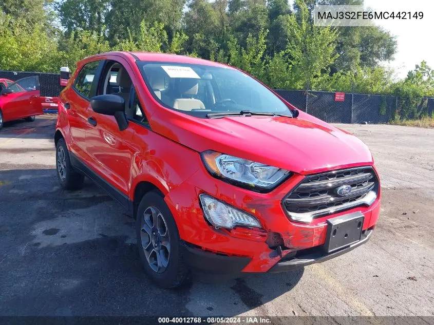 2021 Ford Ecosport S VIN: MAJ3S2FE6MC442149 Lot: 40012768