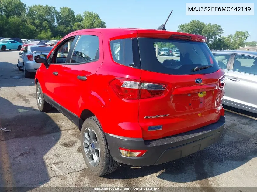 2021 Ford Ecosport S VIN: MAJ3S2FE6MC442149 Lot: 40012768