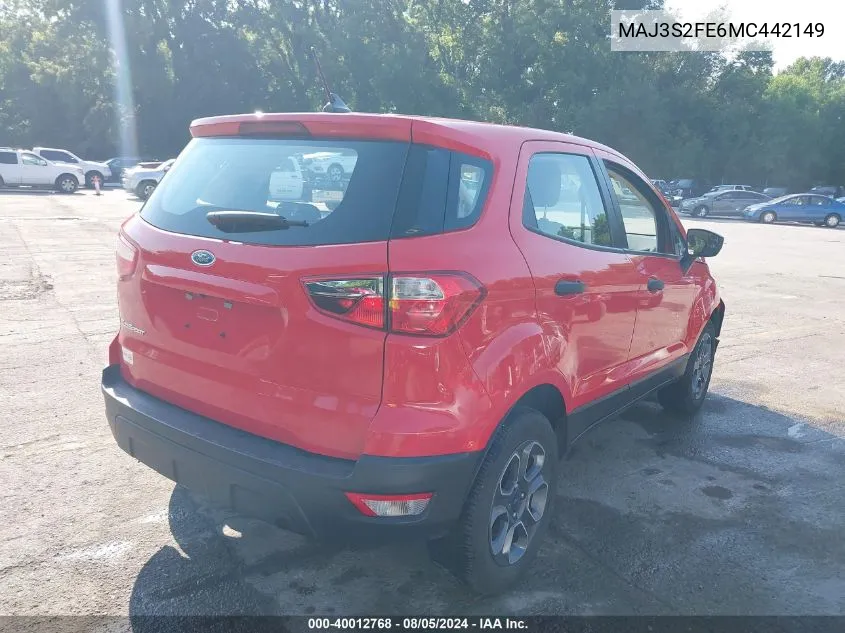 2021 Ford Ecosport S VIN: MAJ3S2FE6MC442149 Lot: 40012768