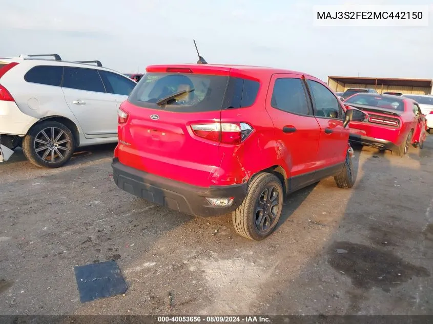 2021 Ford Ecosport S VIN: MAJ3S2FE2MC442150 Lot: 40053656