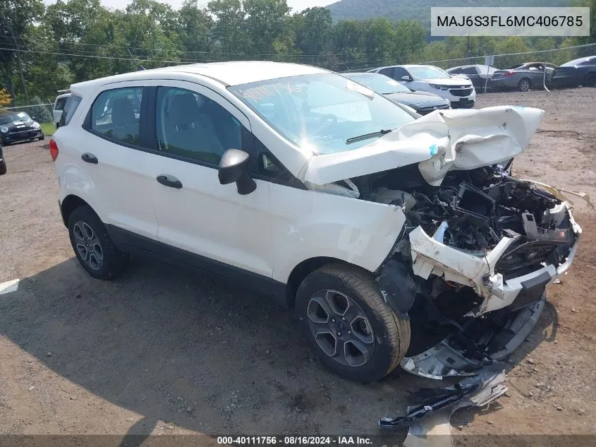 MAJ6S3FL6MC406785 2021 Ford Ecosport S