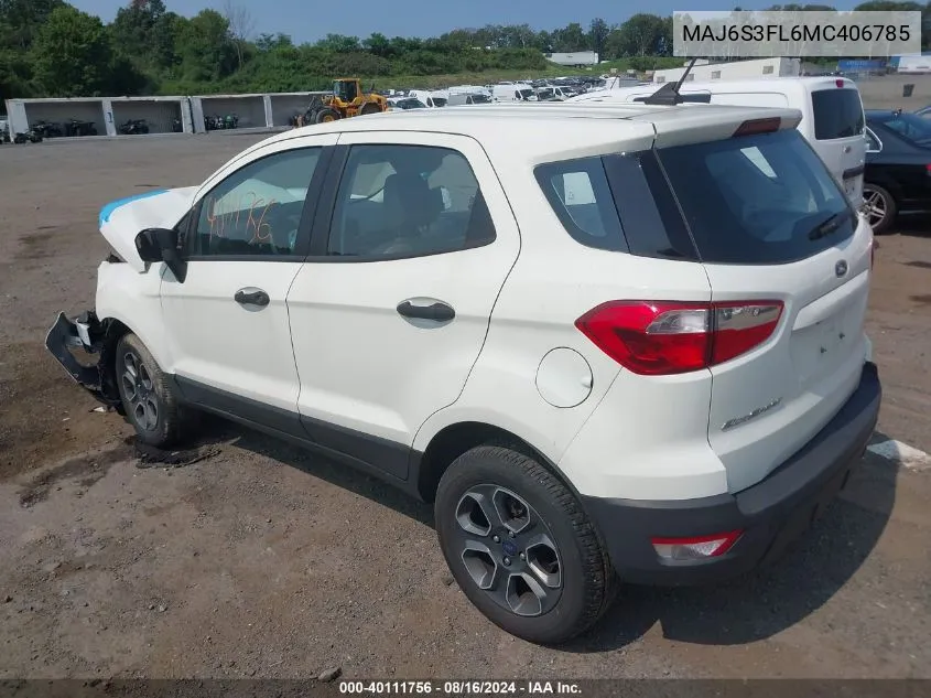 MAJ6S3FL6MC406785 2021 Ford Ecosport S