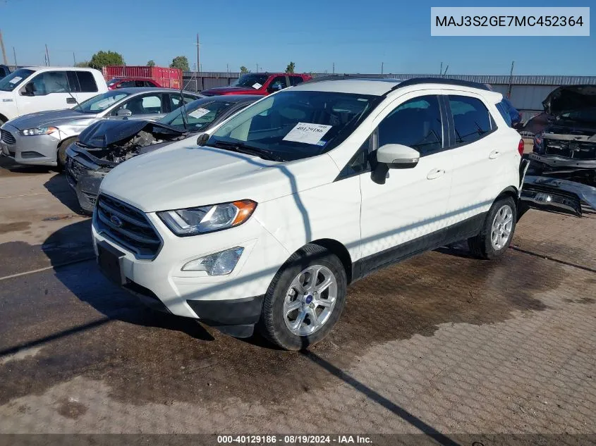 2021 Ford Ecosport Se VIN: MAJ3S2GE7MC452364 Lot: 40129186