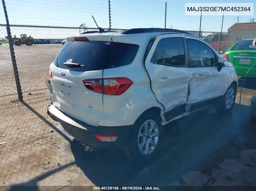 2021 Ford Ecosport Se VIN: MAJ3S2GE7MC452364 Lot: 40129186