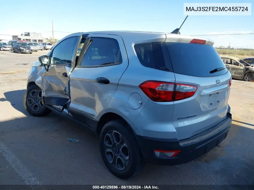 2021 Ford Ecosport S VIN: MAJ3S2FE2MC455724 Lot: 40129596