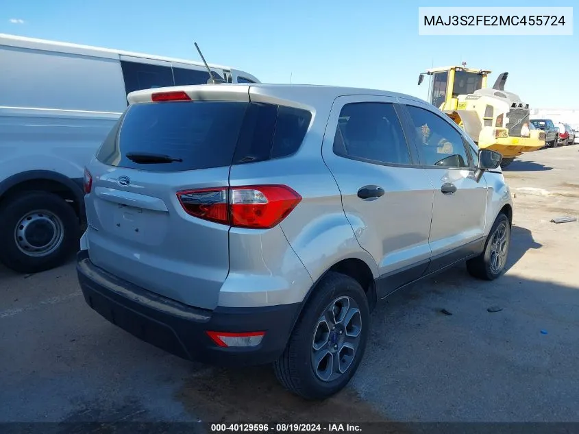 2021 Ford Ecosport S VIN: MAJ3S2FE2MC455724 Lot: 40129596