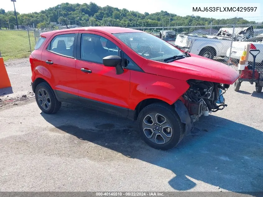 2021 Ford Ecosport S VIN: MAJ6S3FLXMC429597 Lot: 40145510