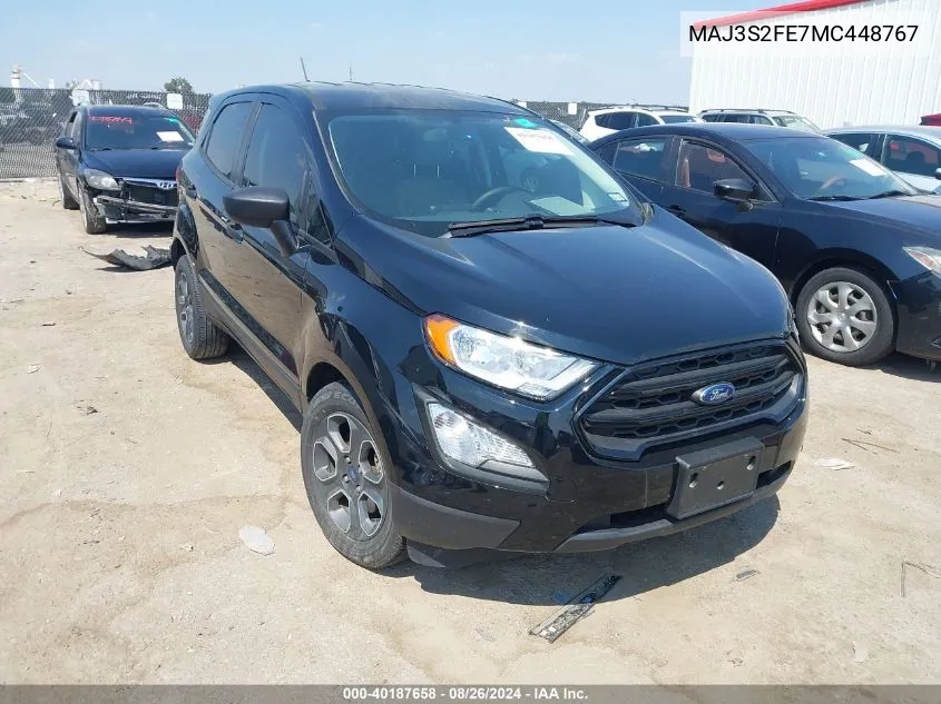 2021 Ford Ecosport S VIN: MAJ3S2FE7MC448767 Lot: 40187658