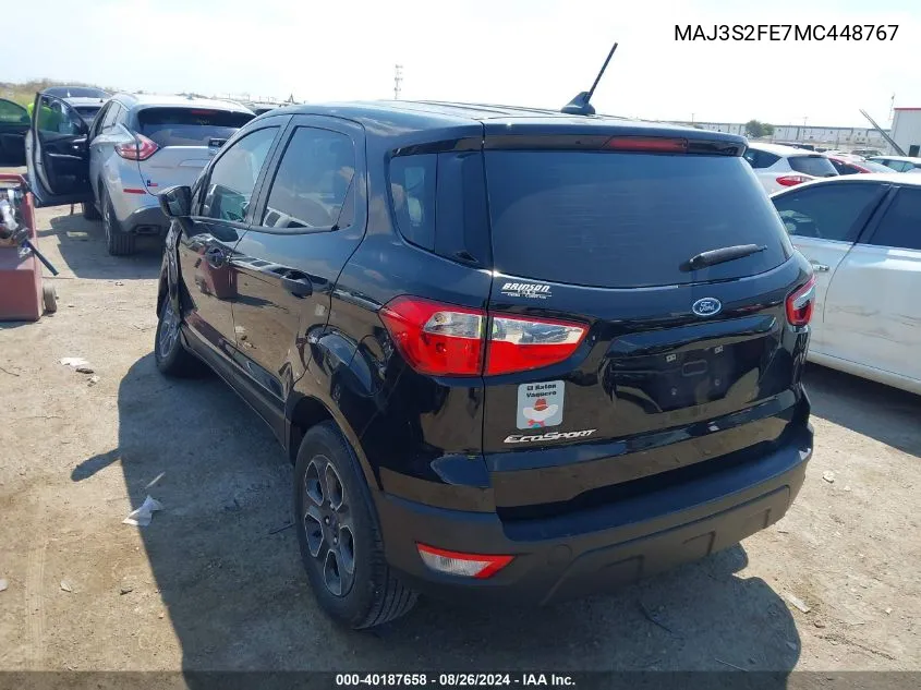 2021 Ford Ecosport S VIN: MAJ3S2FE7MC448767 Lot: 40187658