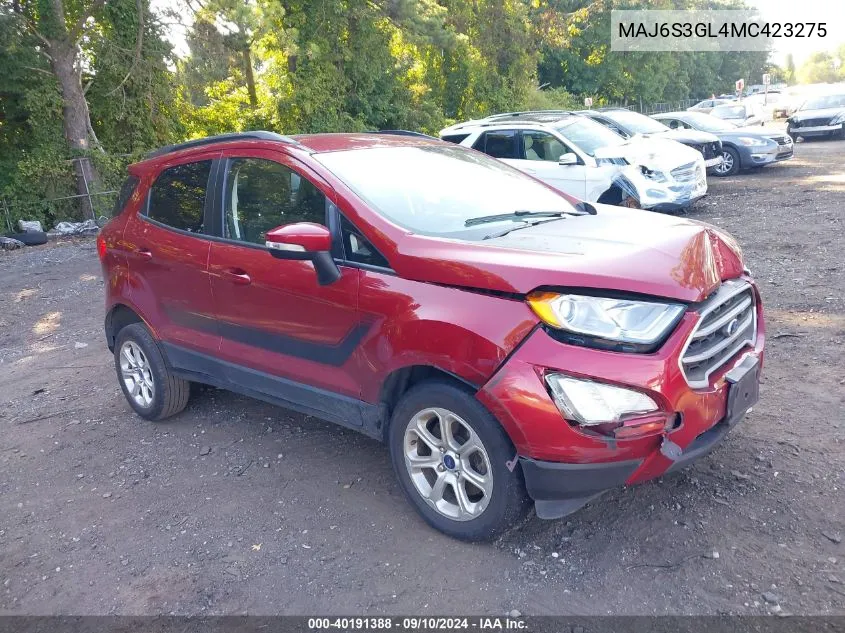 2021 Ford Ecosport Se VIN: MAJ6S3GL4MC423275 Lot: 40191388