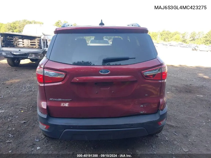 2021 Ford Ecosport Se VIN: MAJ6S3GL4MC423275 Lot: 40191388