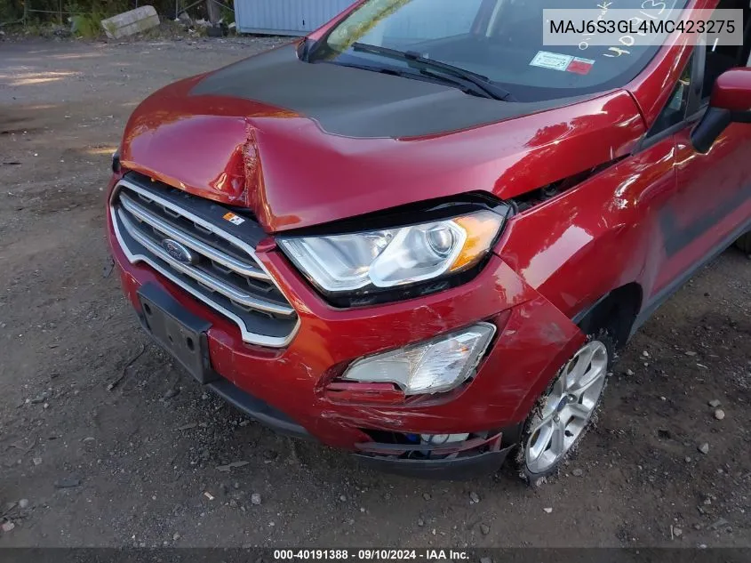 2021 Ford Ecosport Se VIN: MAJ6S3GL4MC423275 Lot: 40191388