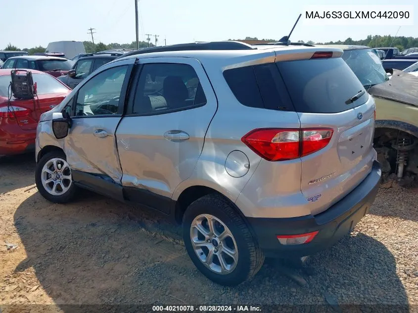 2021 Ford Ecosport Se VIN: MAJ6S3GLXMC442090 Lot: 40210078