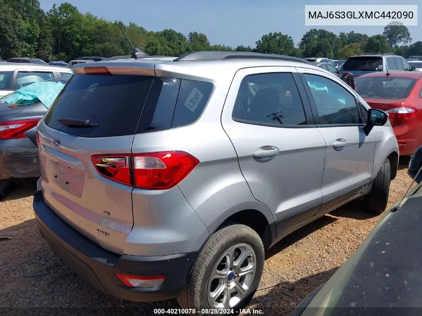 2021 Ford Ecosport Se VIN: MAJ6S3GLXMC442090 Lot: 40210078