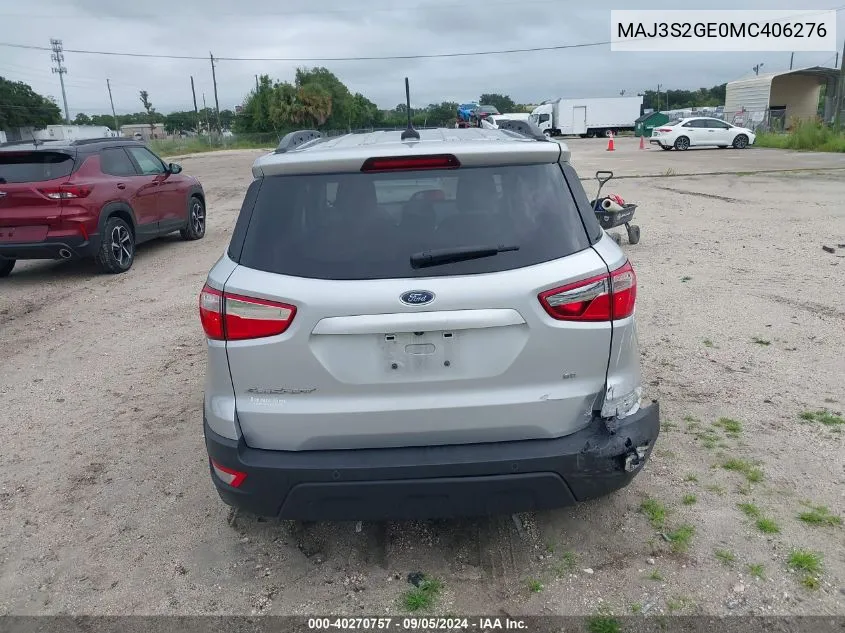 2021 Ford Ecosport Se VIN: MAJ3S2GE0MC406276 Lot: 40270757