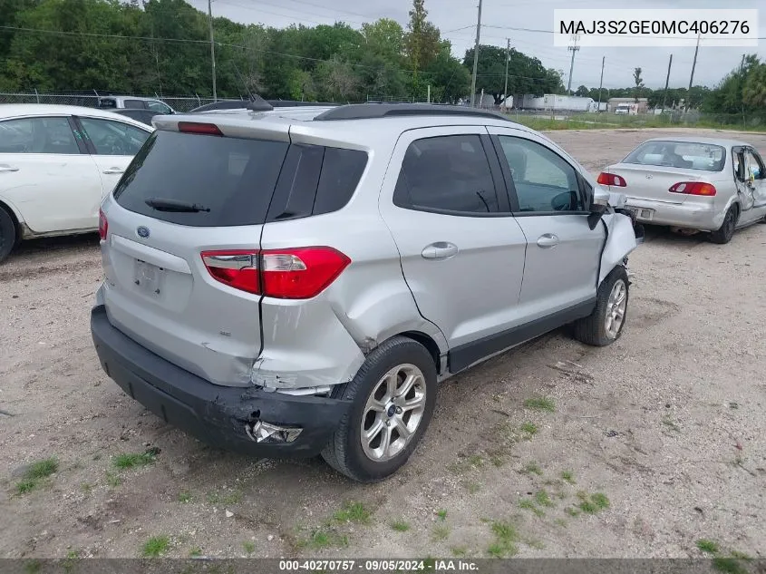 2021 Ford Ecosport Se VIN: MAJ3S2GE0MC406276 Lot: 40270757