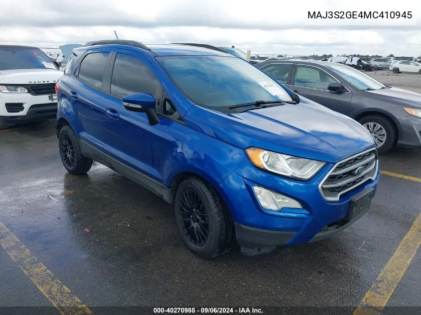 2021 Ford Ecosport Se VIN: MAJ3S2GE4MC410945 Lot: 40270985