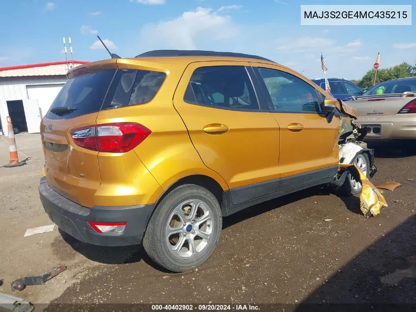 MAJ3S2GE4MC435215 2021 Ford Ecosport Se