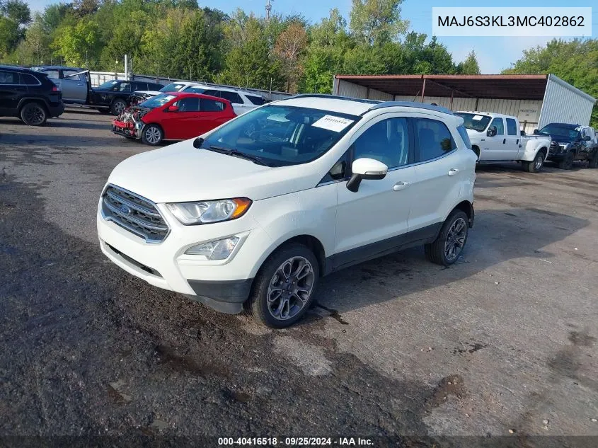 2021 Ford Ecosport Titanium VIN: MAJ6S3KL3MC402862 Lot: 40416518