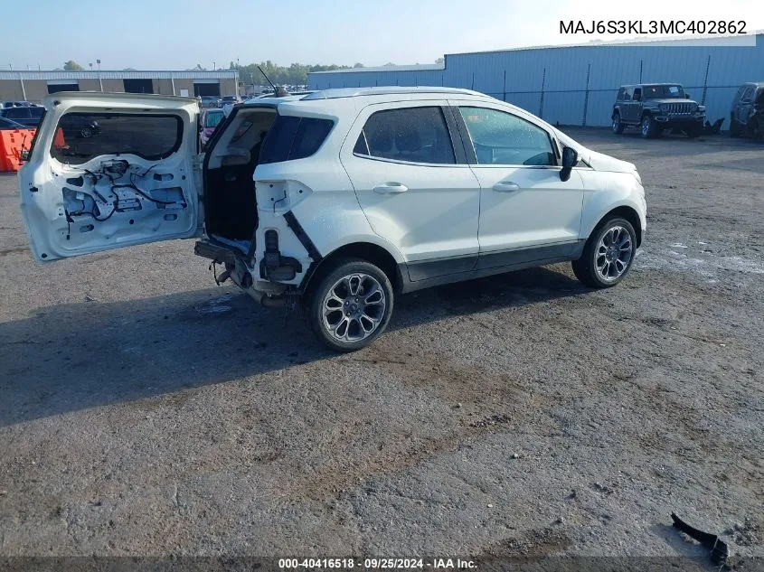 2021 Ford Ecosport Titanium VIN: MAJ6S3KL3MC402862 Lot: 40416518