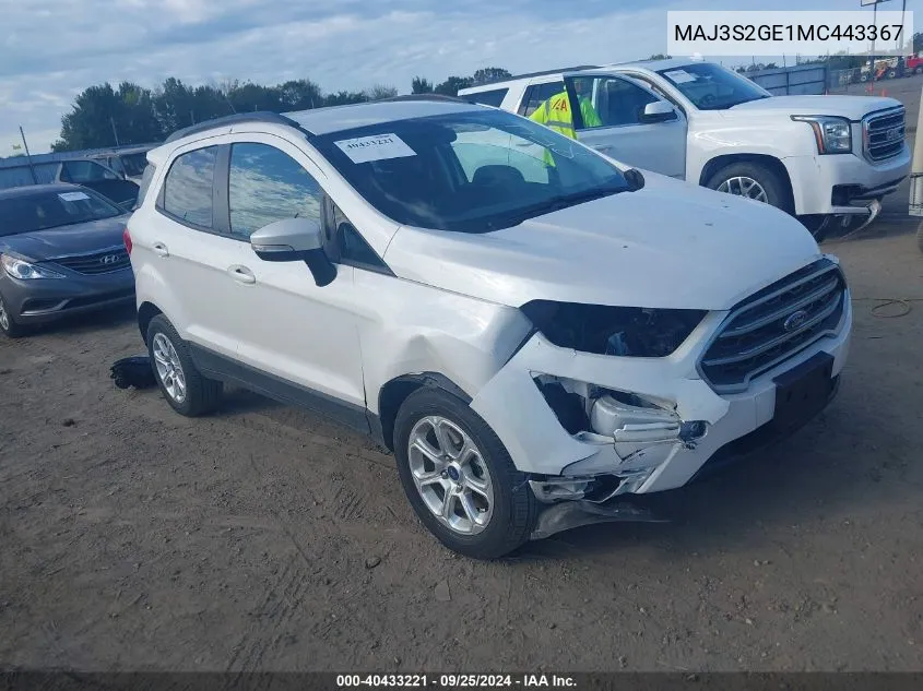 2021 Ford Ecosport Se VIN: MAJ3S2GE1MC443367 Lot: 40433221