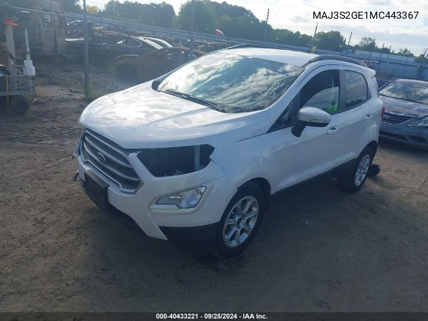 2021 Ford Ecosport Se VIN: MAJ3S2GE1MC443367 Lot: 40433221