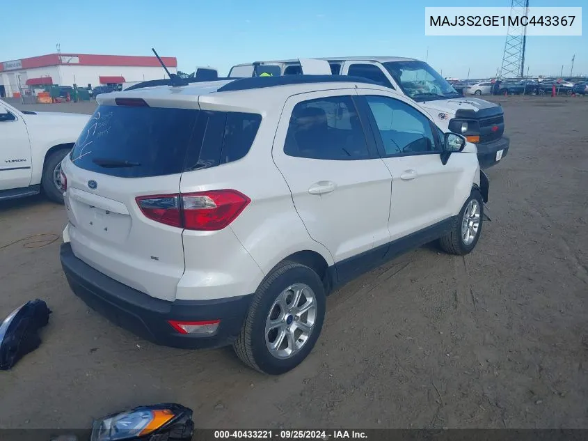 2021 Ford Ecosport Se VIN: MAJ3S2GE1MC443367 Lot: 40433221