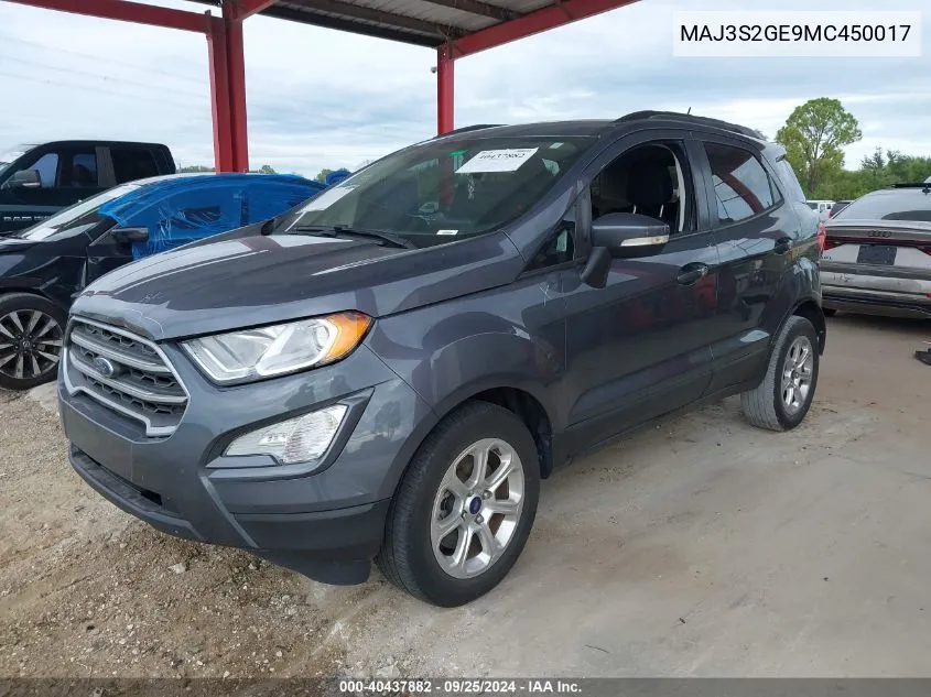 2021 Ford Ecosport Se VIN: MAJ3S2GE9MC450017 Lot: 40437882