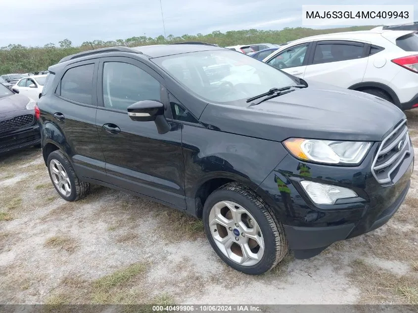 2021 Ford Ecosport Se VIN: MAJ6S3GL4MC409943 Lot: 40499906