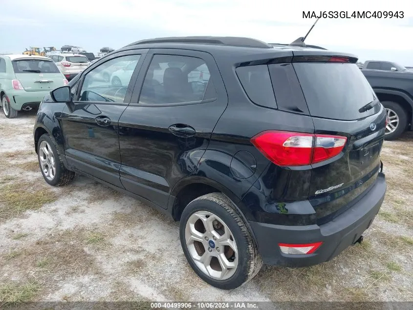 2021 Ford Ecosport Se VIN: MAJ6S3GL4MC409943 Lot: 40499906