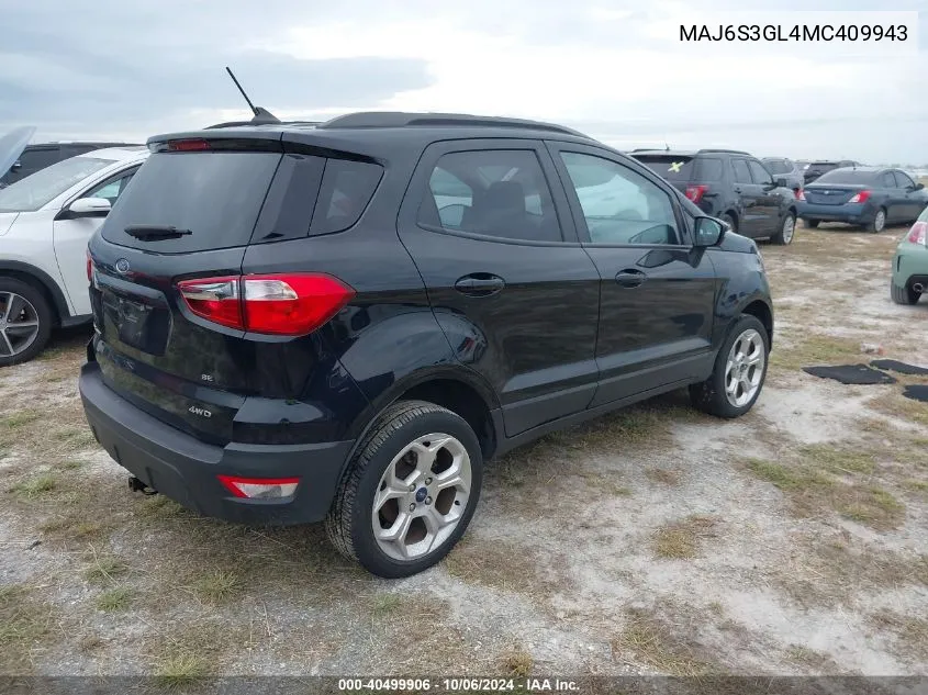 2021 Ford Ecosport Se VIN: MAJ6S3GL4MC409943 Lot: 40499906