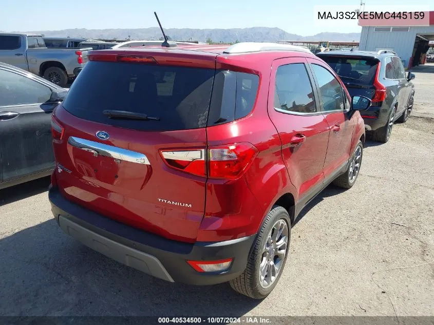 2021 Ford Ecosport Titanium VIN: MAJ3S2KE5MC445159 Lot: 40534500