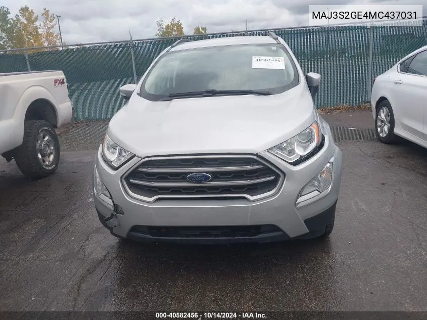 2021 Ford Ecosport Se VIN: MAJ3S2GE4MC437031 Lot: 40582456