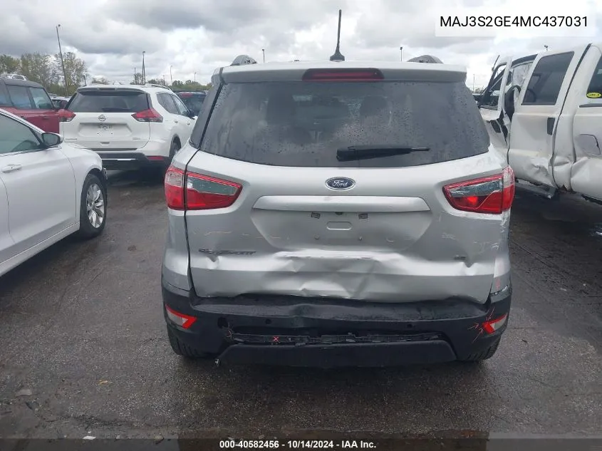 2021 Ford Ecosport Se VIN: MAJ3S2GE4MC437031 Lot: 40582456