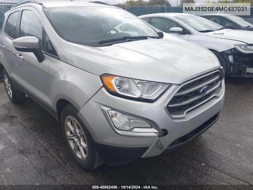 2021 Ford Ecosport Se VIN: MAJ3S2GE4MC437031 Lot: 40582456