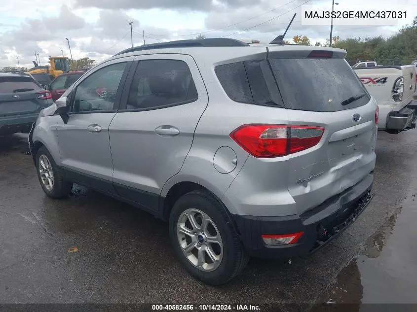 2021 Ford Ecosport Se VIN: MAJ3S2GE4MC437031 Lot: 40582456