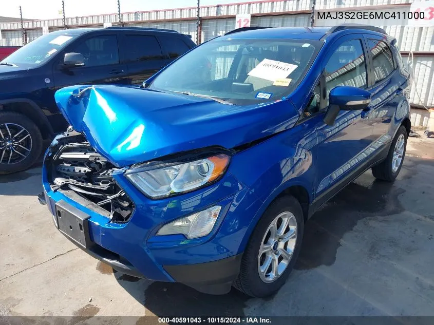 2021 Ford Ecosport Se VIN: MAJ3S2GE6MC411000 Lot: 40591043