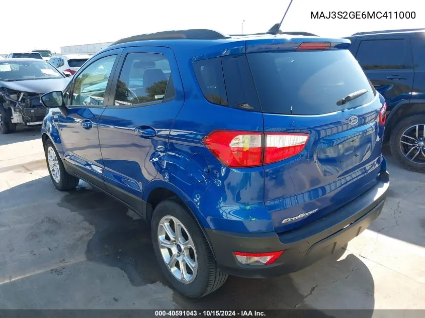 2021 Ford Ecosport Se VIN: MAJ3S2GE6MC411000 Lot: 40591043