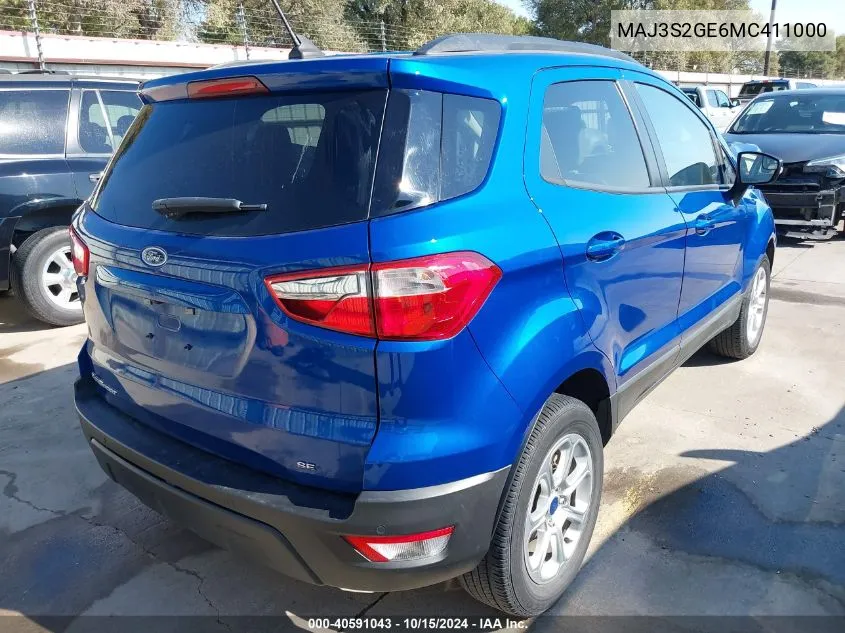 2021 Ford Ecosport Se VIN: MAJ3S2GE6MC411000 Lot: 40591043