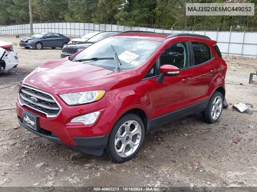 2021 Ford Ecosport Se VIN: MAJ3S2GE6MC449052 Lot: 40603273