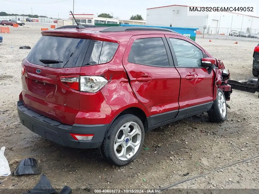 2021 Ford Ecosport Se VIN: MAJ3S2GE6MC449052 Lot: 40603273