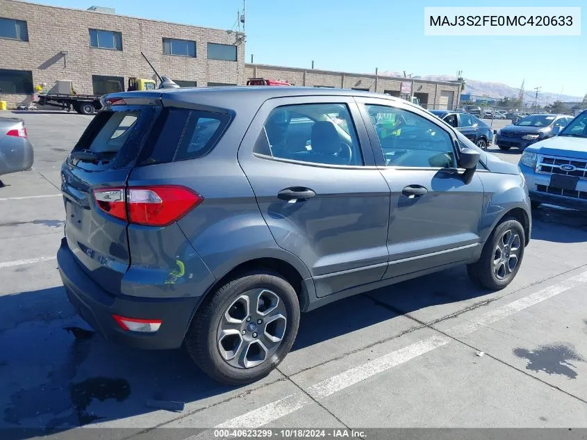 2021 Ford Ecosport S VIN: MAJ3S2FE0MC420633 Lot: 40623299