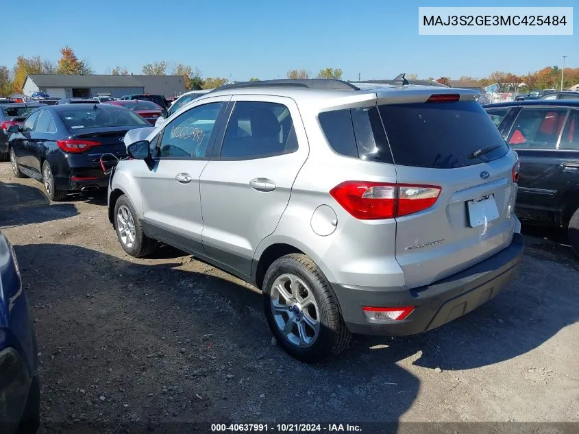 2021 Ford Ecosport Se VIN: MAJ3S2GE3MC425484 Lot: 40637991