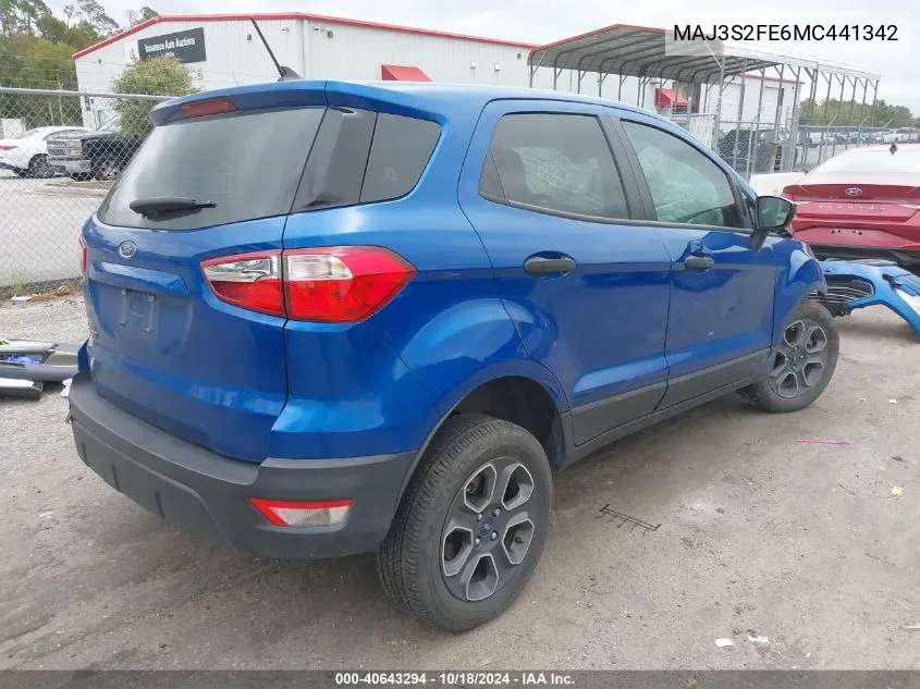 2021 Ford Ecosport S VIN: MAJ3S2FE6MC441342 Lot: 40643294