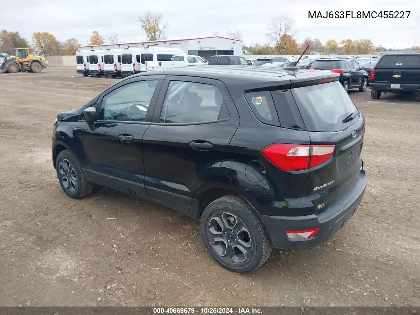 2021 Ford Ecosport S VIN: MAJ6S3FL8MC455227 Lot: 40669679