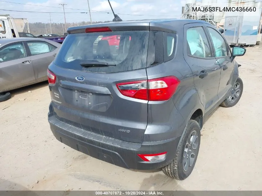 2021 Ford Ecosport S VIN: MAJ6S3FL4MC436660 Lot: 40707872