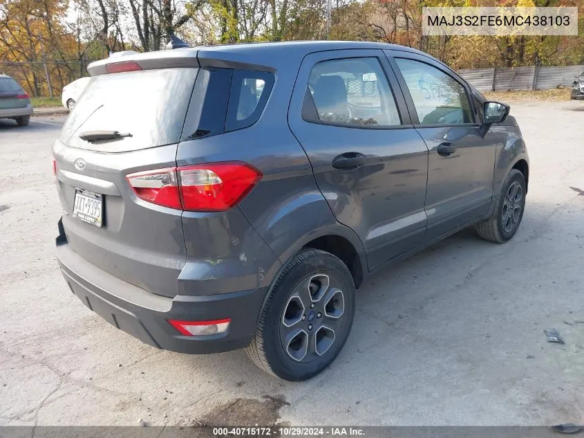 2021 Ford Ecosport S VIN: MAJ3S2FE6MC438103 Lot: 40715172