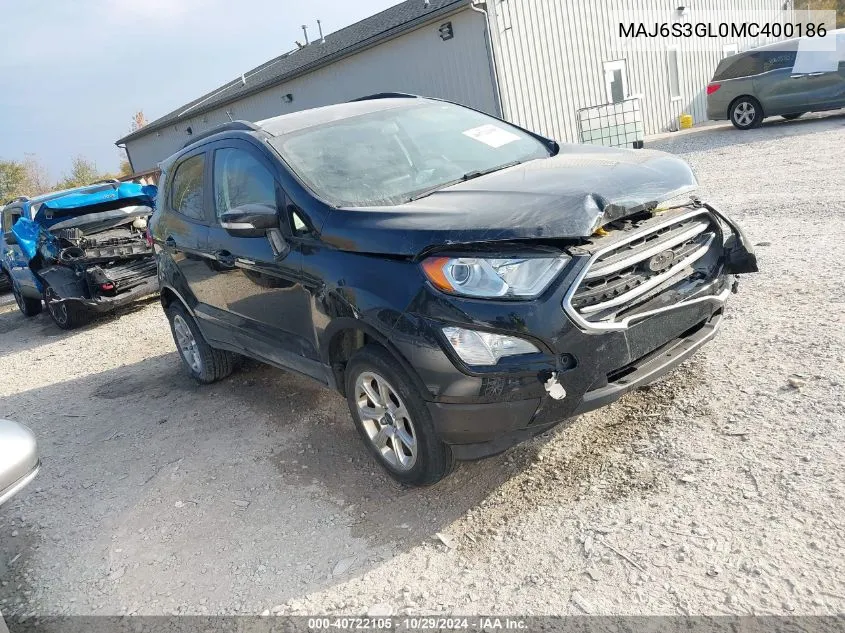 2021 Ford Ecosport Se VIN: MAJ6S3GL0MC400186 Lot: 40722105