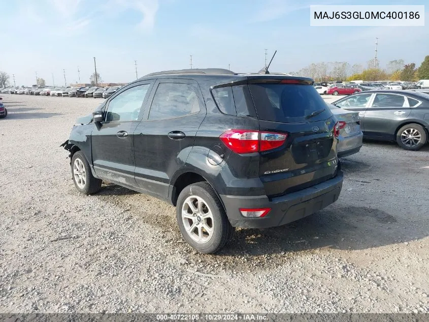 2021 Ford Ecosport Se VIN: MAJ6S3GL0MC400186 Lot: 40722105