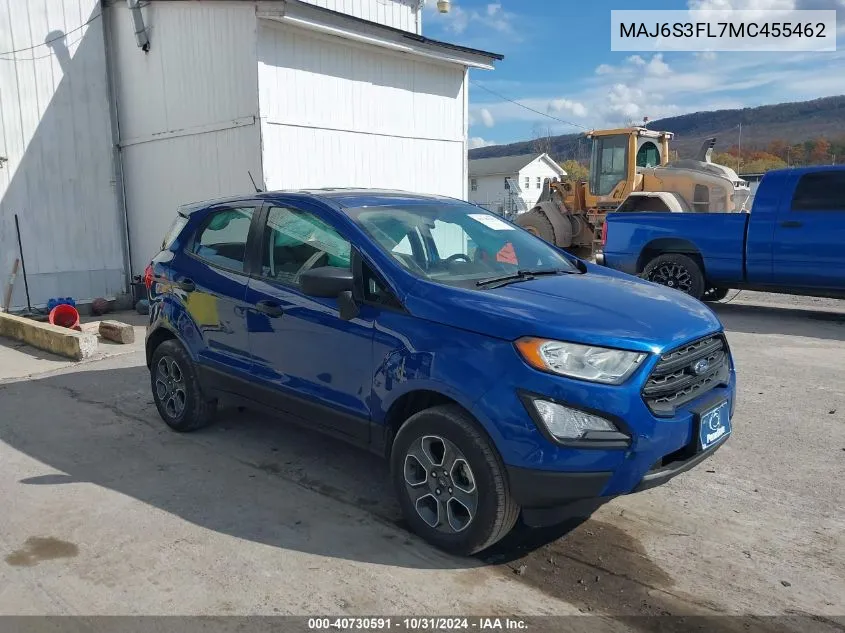 2021 Ford Ecosport S VIN: MAJ6S3FL7MC455462 Lot: 40730591